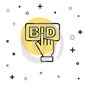 Black line Bid icon isolated on white background. Auction bidding. Sale and buyers. Random dynamic shapes. Vector