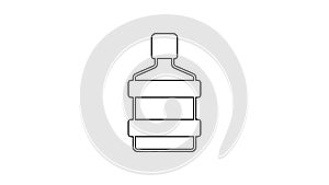 Black line Big bottle with clean water icon isolated on white background. Plastic container for the cooler. 4K Video