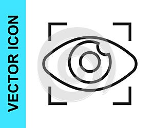 Black line Big brother electronic eye icon isolated on white background. Global surveillance technology, computer