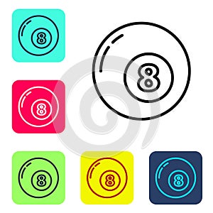 Black line Billiard pool snooker ball icon isolated on white background. Set icons in color square buttons. Vector