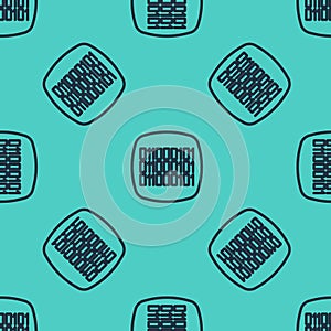 Black line Binary code icon isolated seamless pattern on green background. Vector