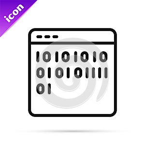 Black line Binary code icon isolated on white background. Vector