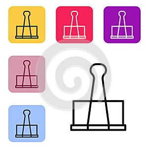 Black line Binder clip icon isolated on white background. Paper clip. Set icons in color square buttons. Vector