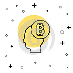 Black line Bitcoin think icon isolated on white background. Cryptocurrency head. Blockchain technology, digital money