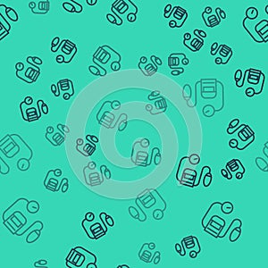 Black line Blood pressure icon isolated seamless pattern on green background. Vector