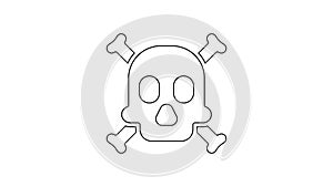 Black line Bones and skull as a sign of toxicity warning icon isolated on white background. 4K Video motion graphic