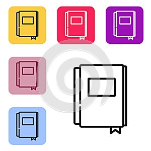 Black line Book icon isolated on white background. Set icons in color square buttons. Vector