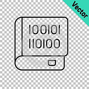 Black line Books about programming icon isolated on transparent background. Programming language concept. PHP, CSS, XML