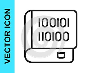 Black line Books about programming icon isolated on white background. Programming language concept. PHP, CSS, XML, HTML