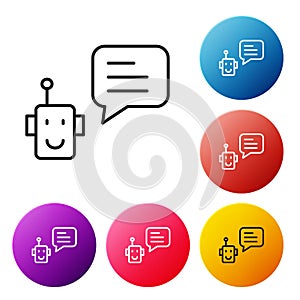 Black line Bot icon isolated on white background. Robot icon. Set icons colorful circle buttons. Vector