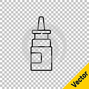 Black line Bottle nasal spray icon isolated on transparent background. Vector Illustration