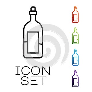 Black line Bottle of wine icon isolated on white background. Set icons colorful. Vector