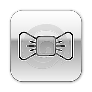 Black line Bow tie icon isolated on white background. Silver square button. Vector Illustration
