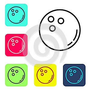 Black line Bowling ball icon isolated on white background. Sport equipment. Set icons in color square buttons. Vector
