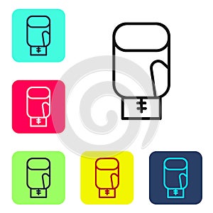 Black line Boxing glove icon isolated on white background. Set icons in color square buttons. Vector