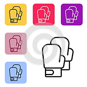 Black line Boxing glove icon isolated on white background. Set icons in color square buttons. Vector