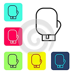 Black line Boxing glove icon isolated on white background. Set icons in color square buttons. Vector Illustration