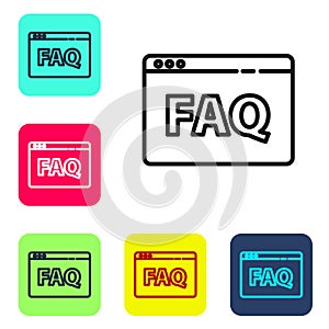 Black line Browser FAQ icon isolated on white background. Internet communication protocol. Set icons in color square