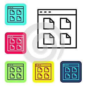 Black line Browser files icon isolated on white background. Set icons in color square buttons. Vector