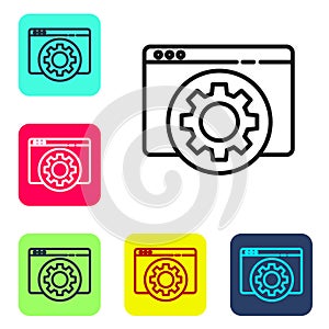 Black line Browser setting icon isolated on white background. Adjusting, service, maintenance, repair, fixing. Set icons