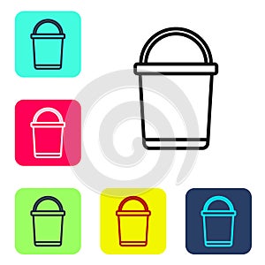 Black line Bucket icon isolated on white background. Set icons in color square buttons. Vector