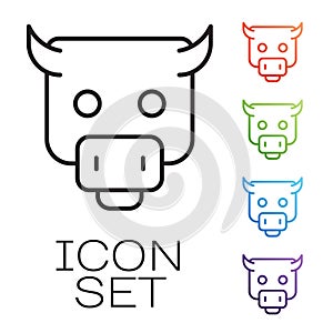 Black line Bull market icon isolated on white background. Financial and stock investment market concept. Set icons
