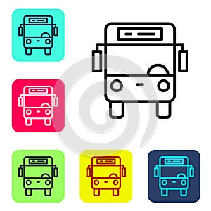 Black line Bus icon isolated on white background. Transportation concept. Bus tour transport sign. Tourism or public