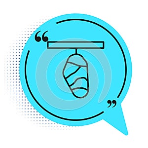 Black line Butterfly cocoon icon isolated on white background. Pupa of the butterfly. Blue speech bubble symbol. Vector