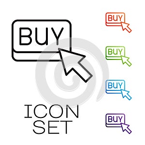 Black line Buy button icon isolated on white background. Financial and stock investment market concept. Set icons