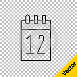 Black line Calendar 12 june icon isolated on transparent background. Russian language 12 june Happy Russia Day. Vector