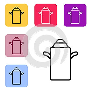 Black line Can container for milk icon isolated on white background. Set icons in color square buttons. Vector