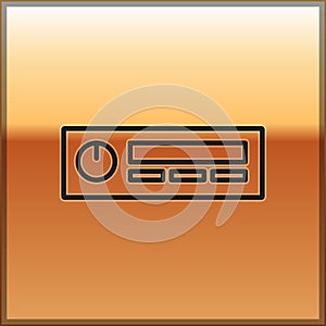 Black line Car Audio icon isolated on gold background. Fm radio car audio icon. Vector