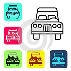 Black line Car icon isolated on white background. Front view. Set icons in color square buttons. Vector