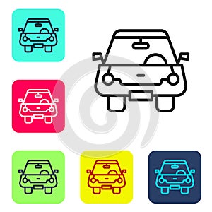 Black line Car icon isolated on white background. Front view. Set icons in color square buttons. Vector