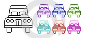 Black line Car icon isolated on white background. Front view. Set icons colorful. Vector