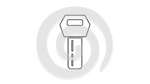 Black line Car key with remote icon isolated on white background. Car key and alarm system. 4K Video motion graphic