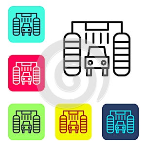 Black line Car wash icon isolated on white background. Carwash service and water cloud icon. Set icons in color square