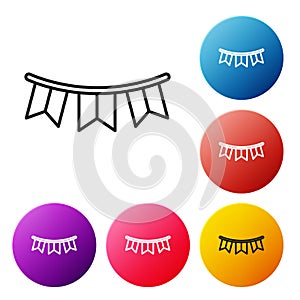 Black line Carnival garland with flags icon isolated on white background. Party pennants for birthday celebration