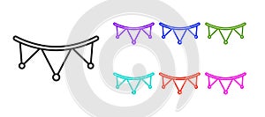 Black line Carnival garland with flags icon isolated on white background. Party pennants for birthday celebration