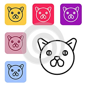 Black line Cat icon isolated on white background. Animal symbol. Set icons in color square buttons. Vector