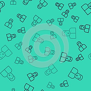 Black line Censor and freedom of speech concept icon isolated seamless pattern on green background. Media prisoner and