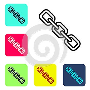 Black line Chain link icon isolated on white background. Link single. Hyperlink chain symbol. Set icons in color square