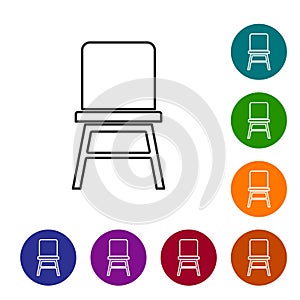 Black line Chair icon isolated on white background. Set icons in color circle buttons. Vector