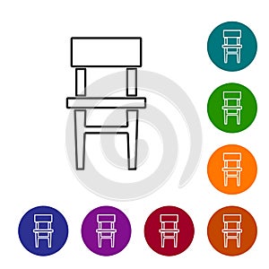 Black line Chair icon isolated on white background. Set icons in color circle buttons. Vector