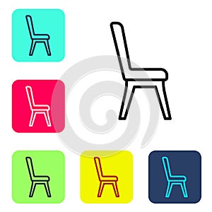 Black line Chair icon isolated on white background. Set icons in color square buttons. Vector