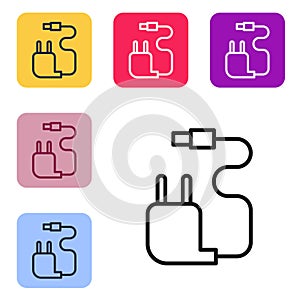 Black line Charger icon isolated on white background. Set icons in color square buttons. Vector Illustration