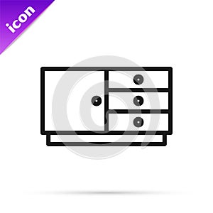 Black line Chest of drawers icon isolated on white background. Vector