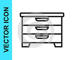 Black line Chest of drawers icon isolated on white background. Vector