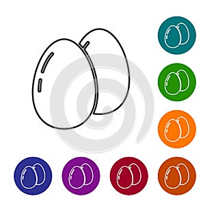 Black line Chicken egg icon isolated on white background. Set icons in color circle buttons. Vector