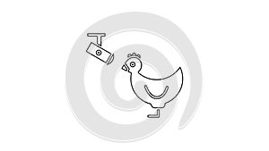 Black line Chicken farm and wireless Controlling CCTV security camera icon isolated on white background. 4K Video motion